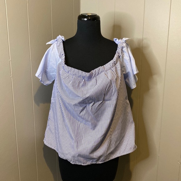C Women’s Off the Shoulder Sleeves Striped Casual Shoulder Ties - Picture 1 of 4